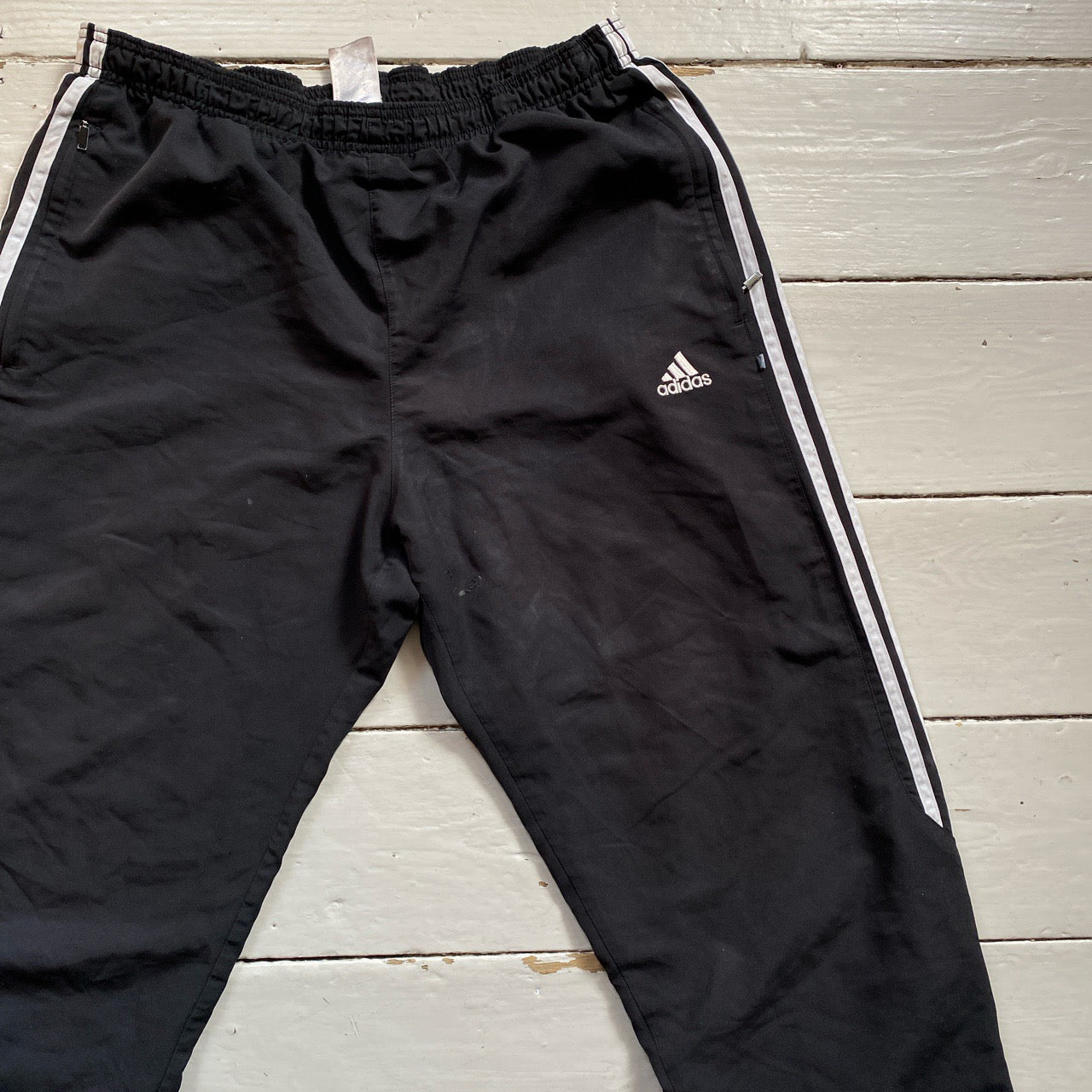 Adidas Black and White Shell Bottoms (W34)