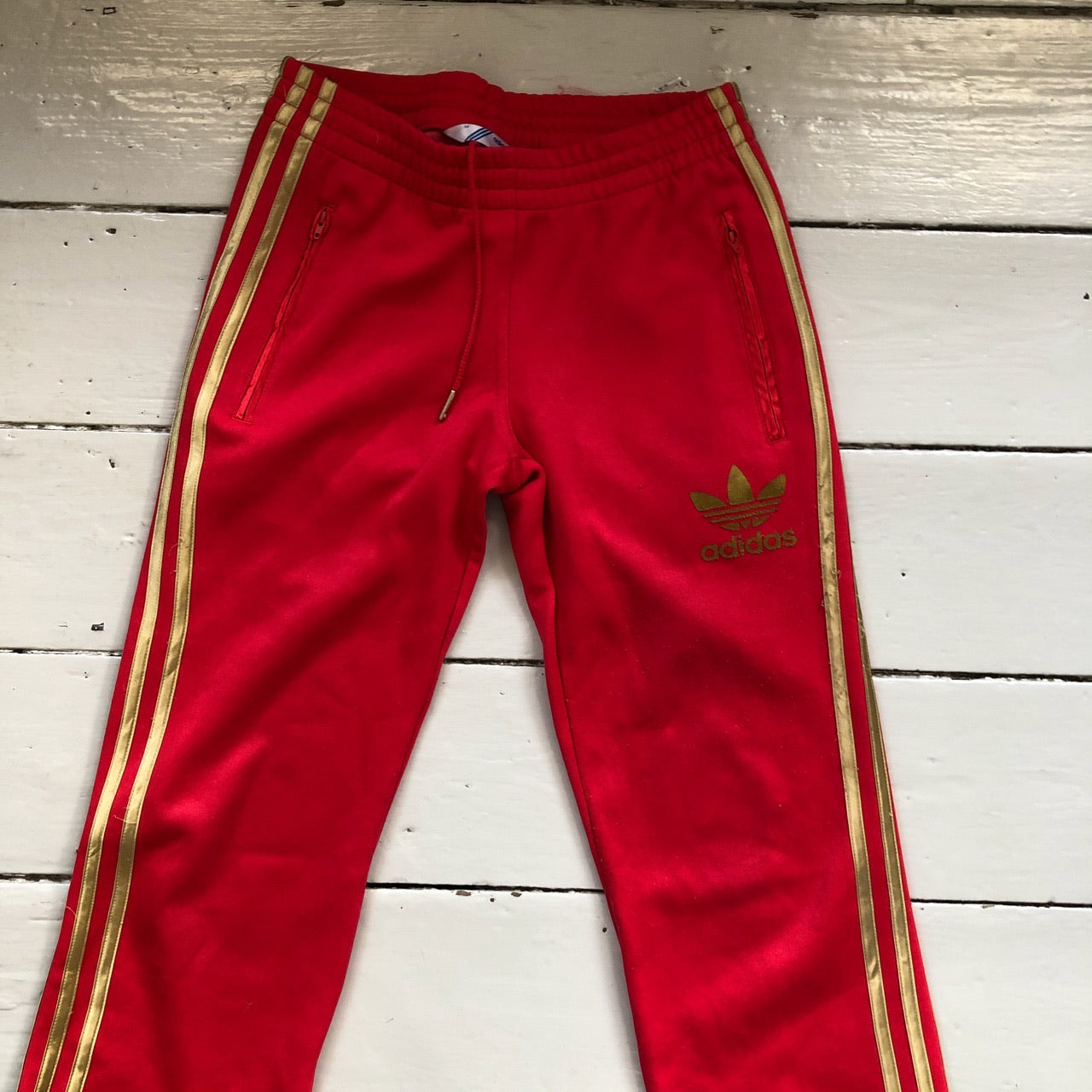Adidas Red and Gold Bottoms (Size 10)