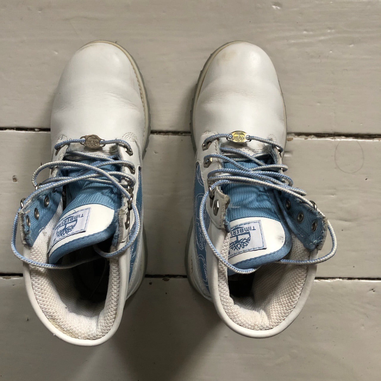 Timberland Blue and White Boots (UK 5)