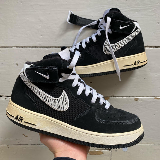 Nike Air Force 1 Black Mid Zebra (UK 8)