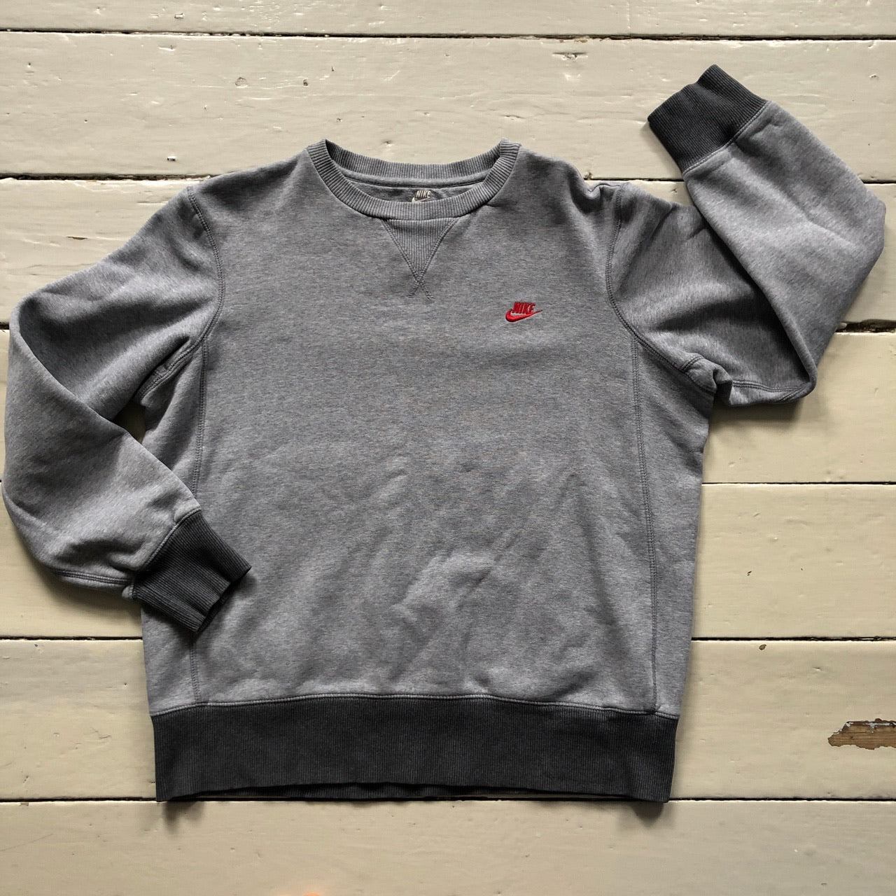 Nike Grey Red Swoosh Sweatshirt (Large)