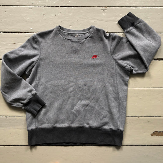 Nike Grey Red Swoosh Sweatshirt (Large)