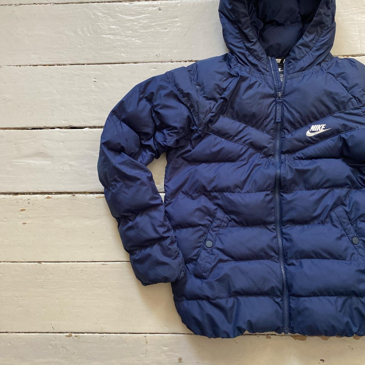 Nike Swoosh Navy Puffer Jacket (Womens Small)