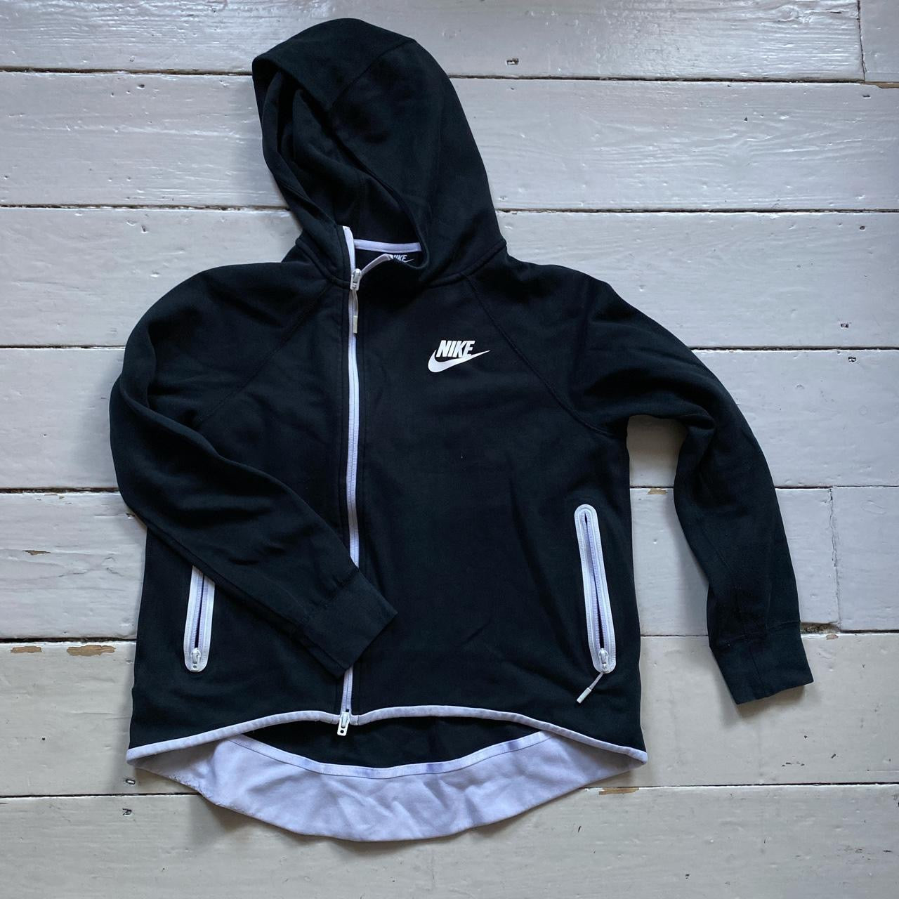 Nike Swoosh Black and White Hoodie (Small)