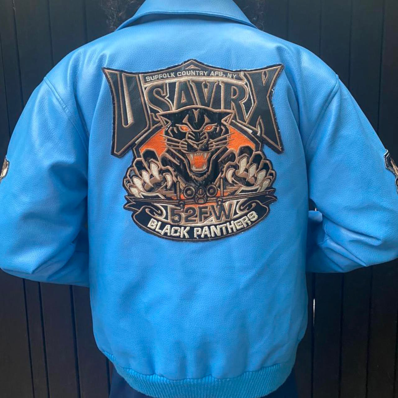 Avirex US AVRX Vintage Light Blue Leather Jacket (Medium)