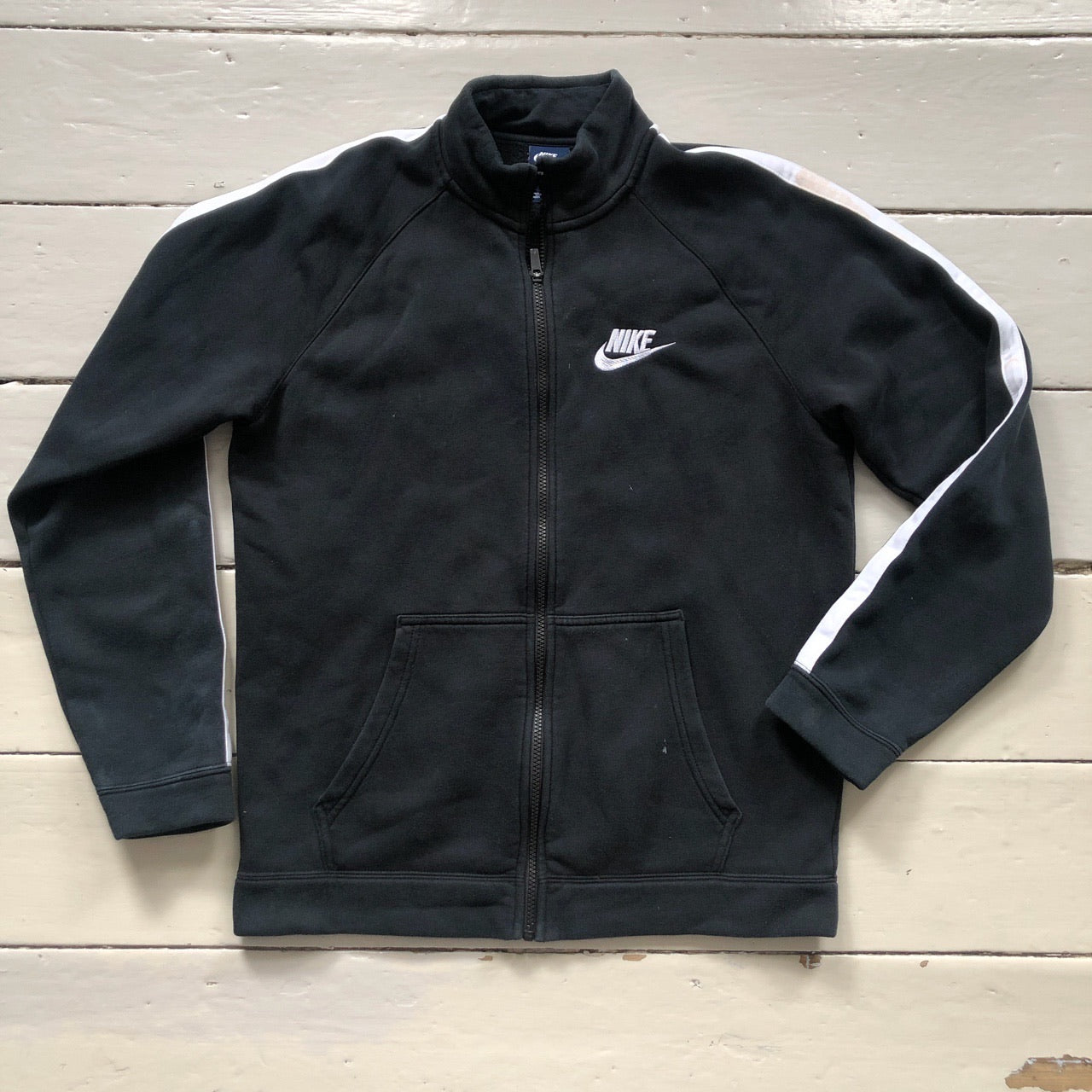 Nike Black and White Swoosh Zip Up (Medium)