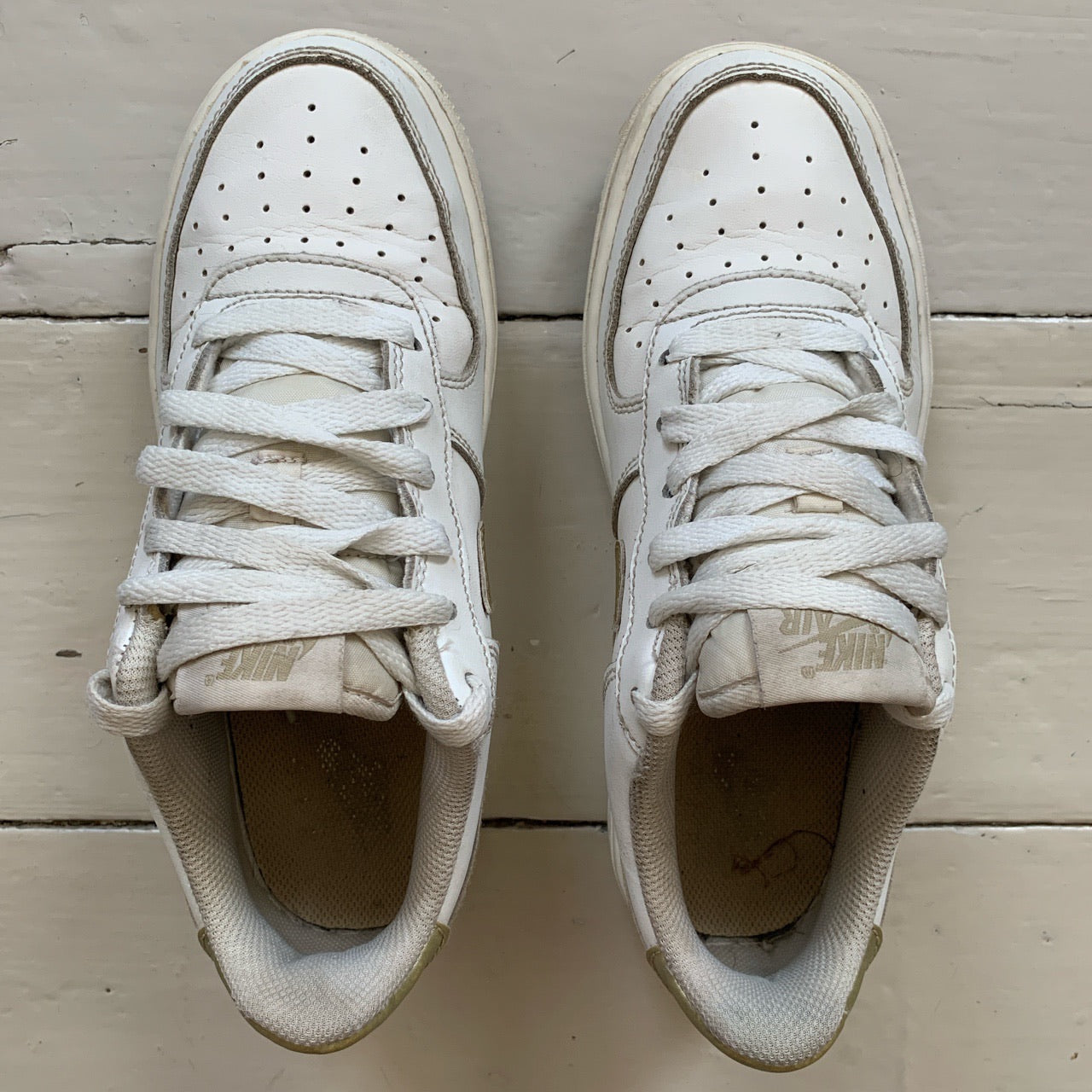 Nike Air Force 1 White and Gold Swoosh (UK 4)