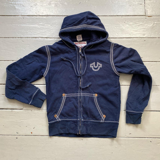 True Religion Contrast White Stitch Navy Hoodie (Small)