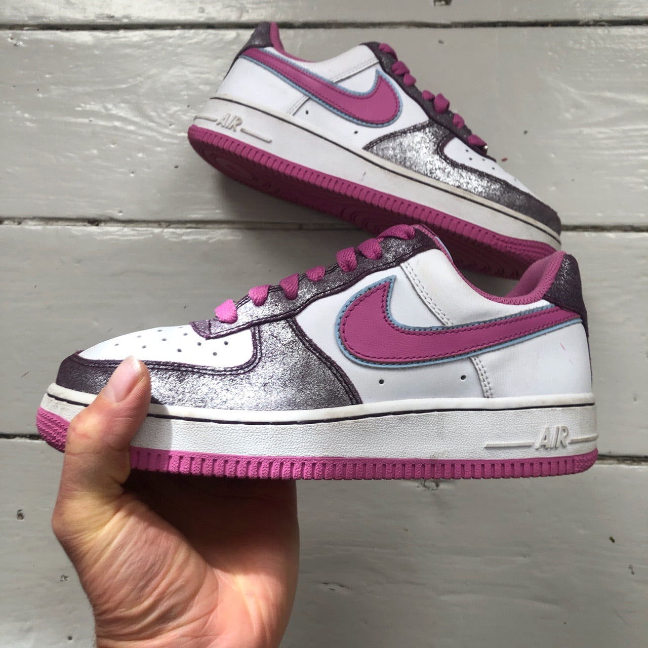Nike Air Force 1 Vintage White and Pink (UK 4)