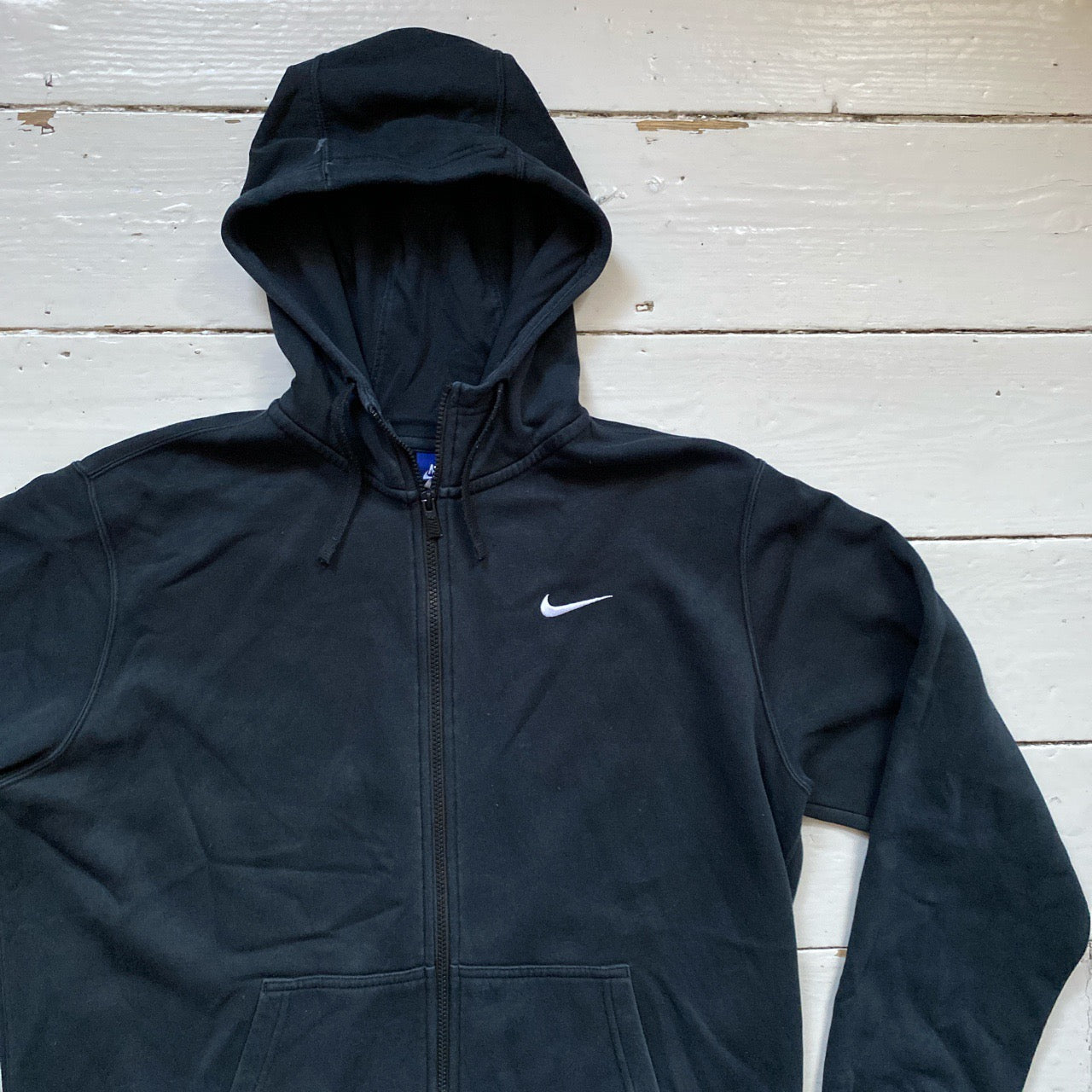 Nike White Swoosh Black Hoodie (XL)