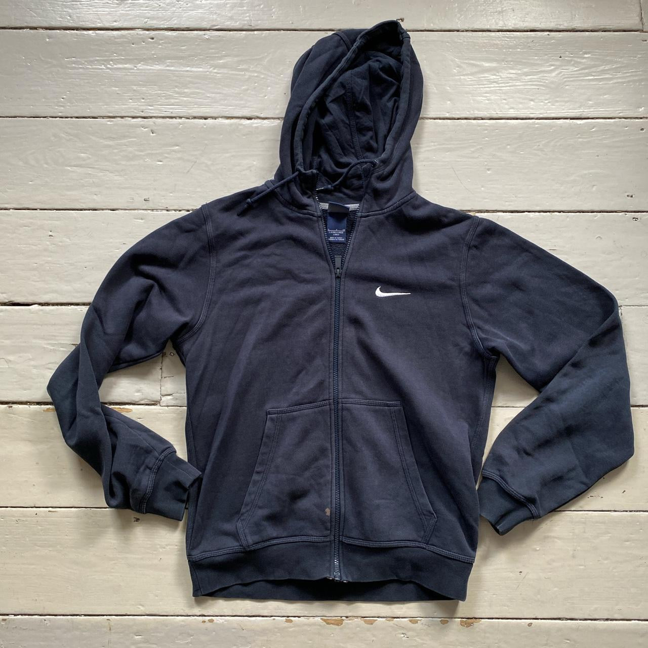 Nike Swoosh Navy and White Hoodie (Small)