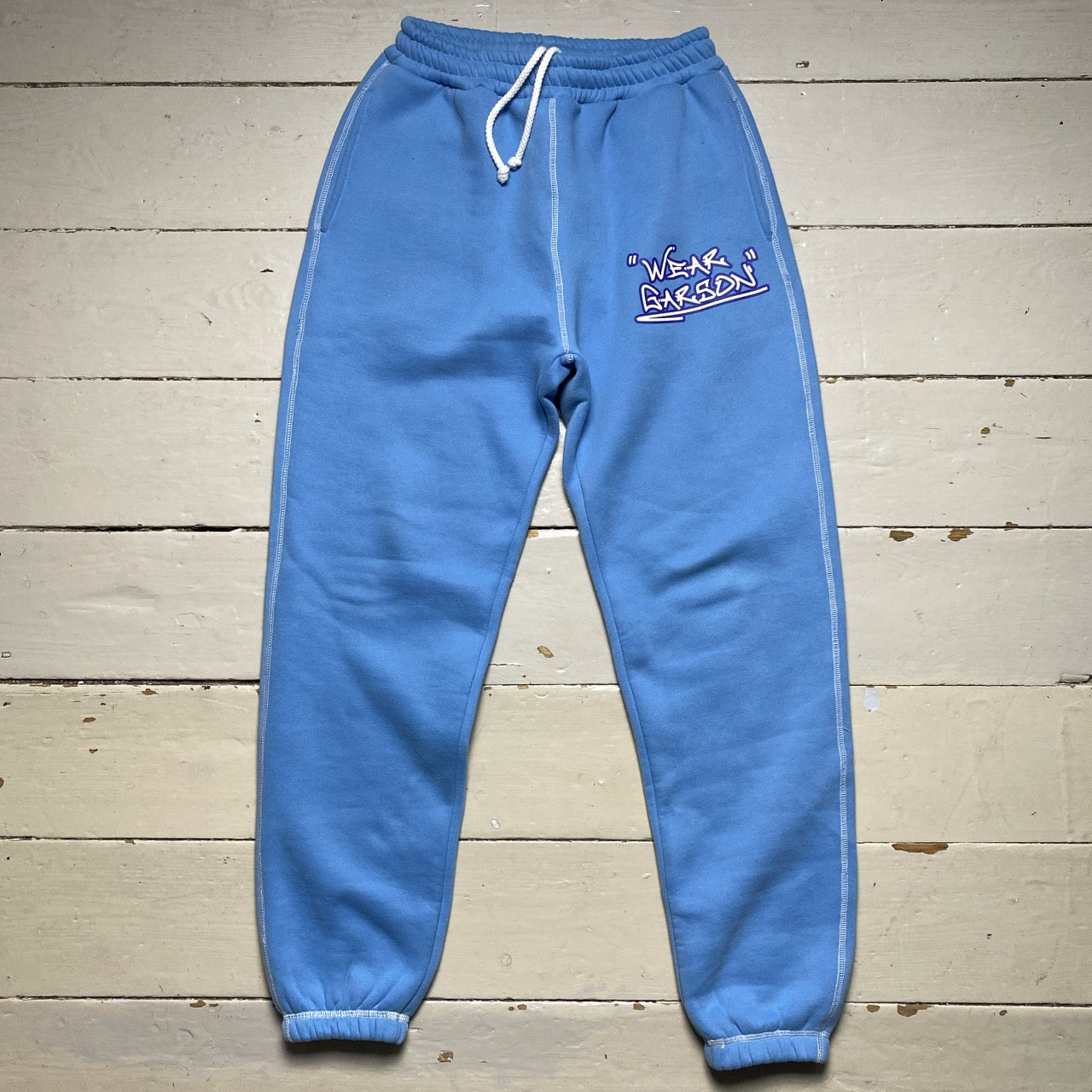 Wear Garson Graffiti Contrast Stitch Baby Blue Joggers