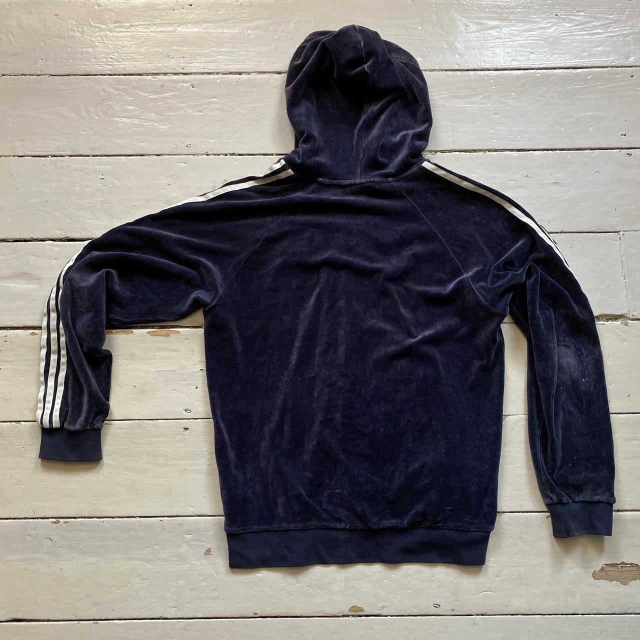 Adidas Navy Velour Hoodie (Medium)