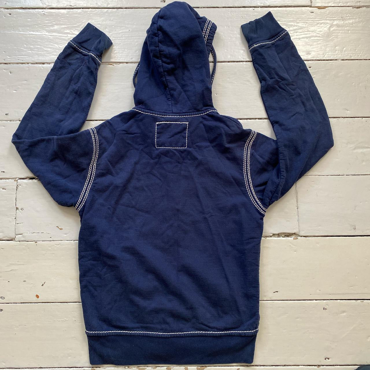 True Religion Contrast White Stitch Navy Hoodie (Small)