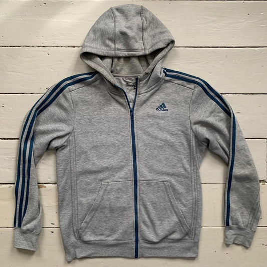 Adidas Grey and Blue Hoodie (Medium)