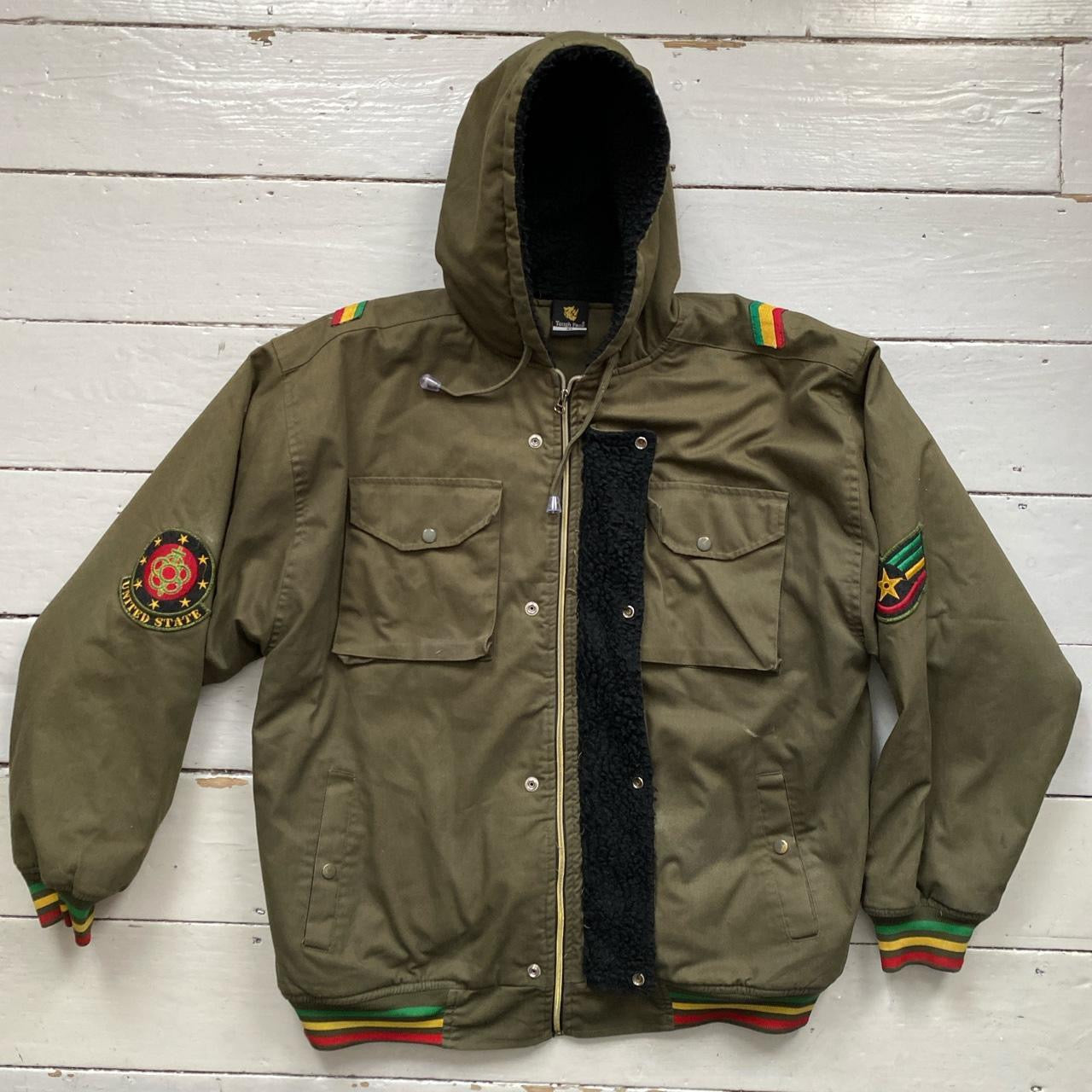 Tough Face Rasta Vintage Khaki Army Parka Jacket (XL)