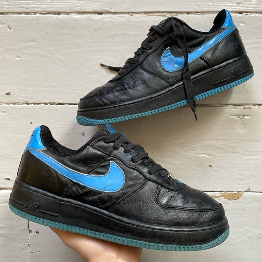 Nike Air Force 1 Vintage 2004 Black Leather and Patent Blue Swoosh (UK 8)