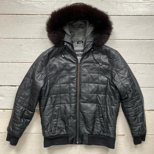 Avirex Fur Hood Leather Jacket (Small)