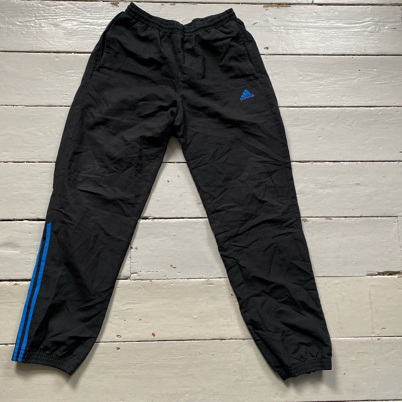 Adidas Black and Blue Shell Bottoms (Medium)