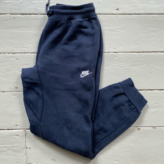 Nike White Swoosh Navy Joggers (Medium)