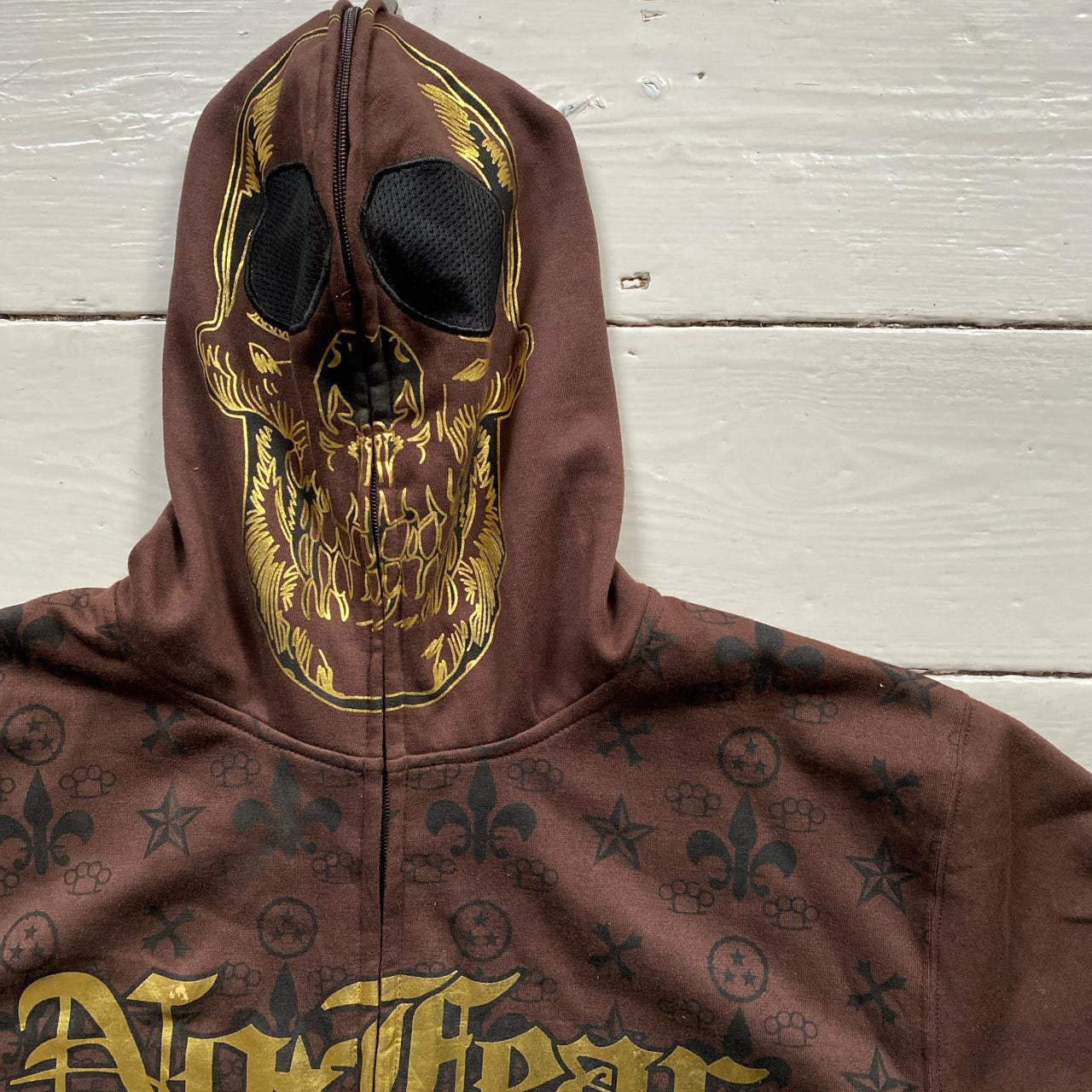 No Fear Brown Skeleton Full Zip Hoodie (Large)