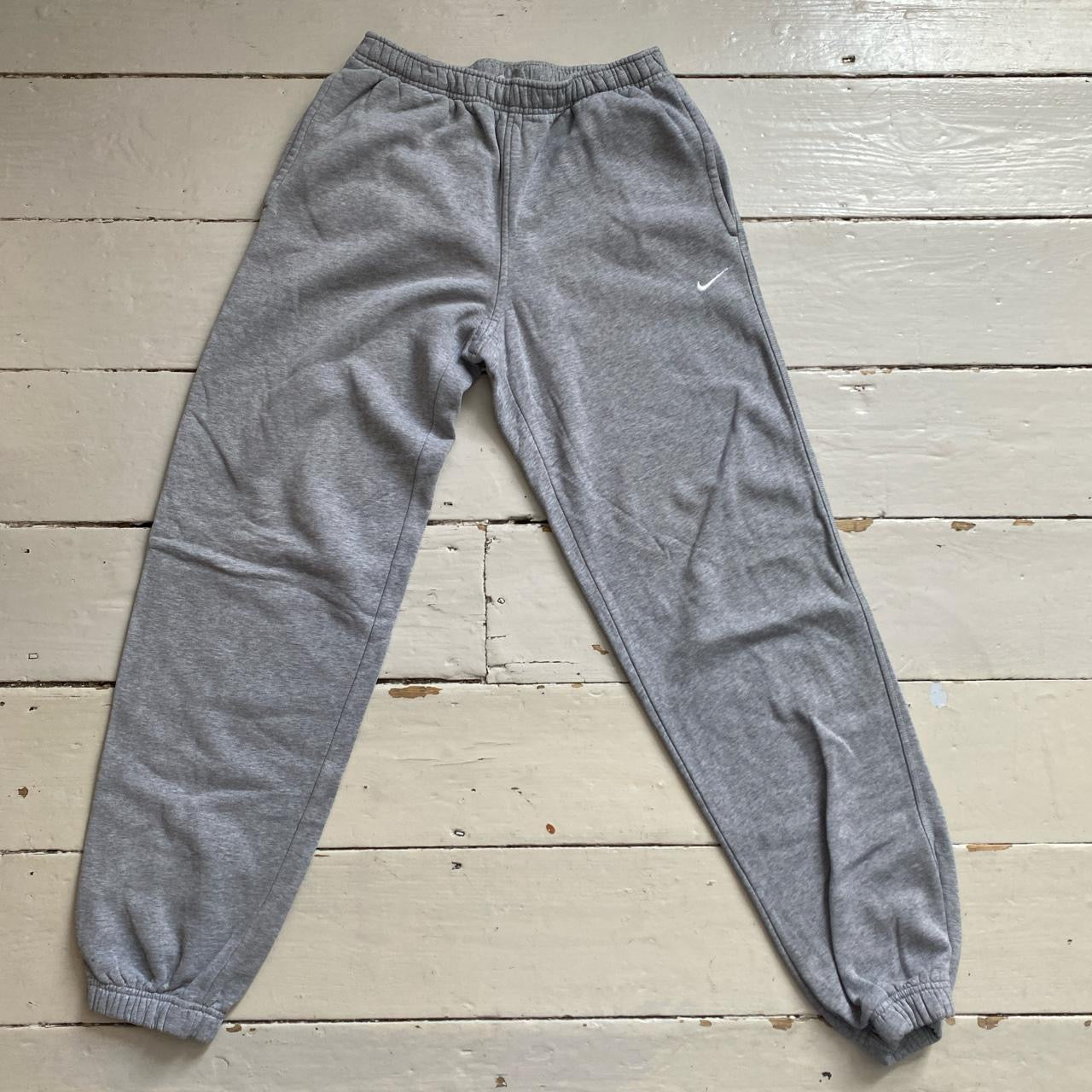 Nike White Swoosh Grey Joggers (Small)