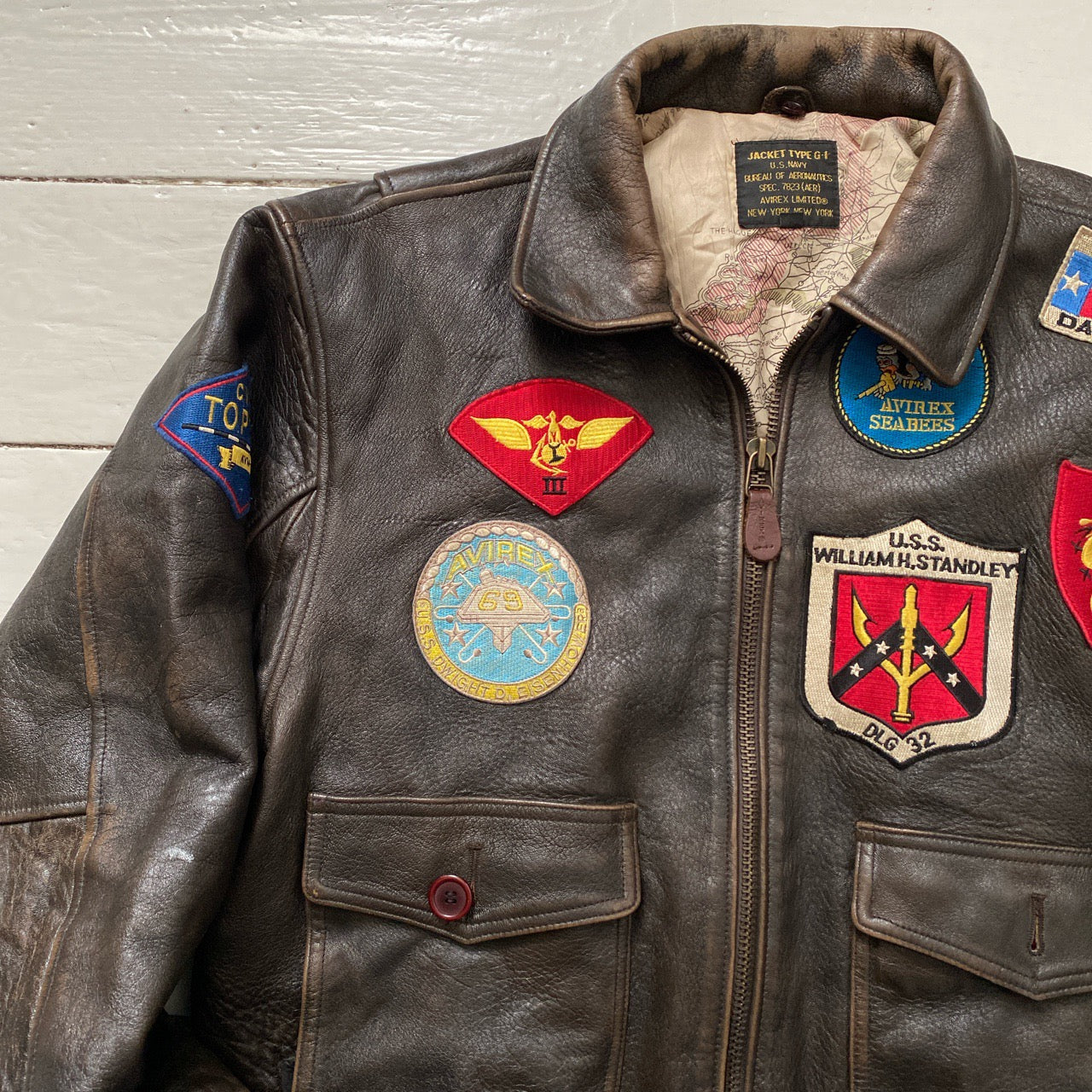 Avirex Vintage Pilot Brown Bomber Leather Jacket (XL)