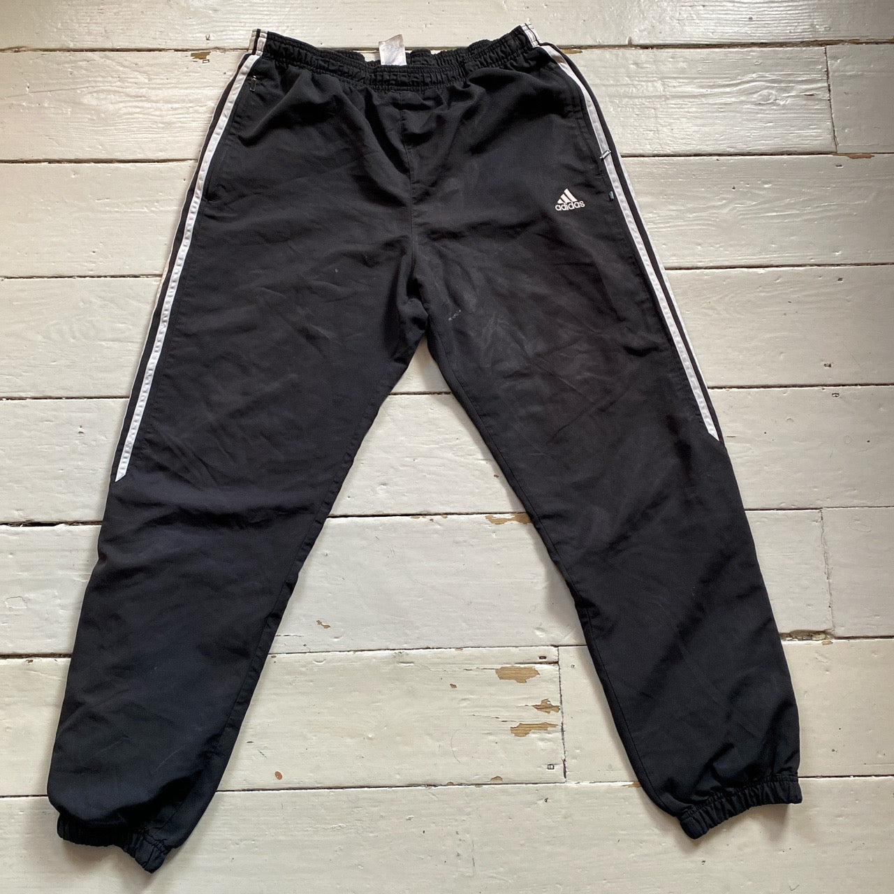 Adidas Black and White Shell Bottoms (W34)