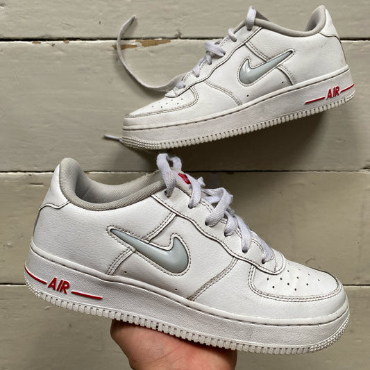 Nike Air Force 1 Jewel White and Red (UK 5.5)