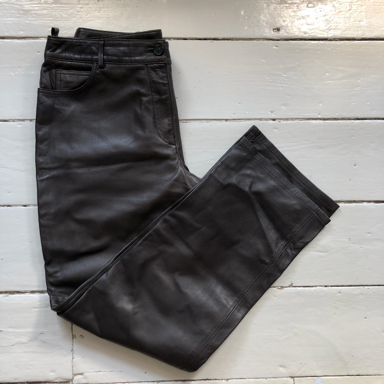 Jaeger Brown Leather Trousers (32/30)